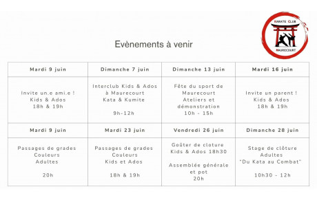 Planning de la fin de saison
